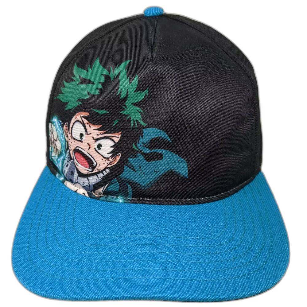 Crunchyroll My Hero Academia Deku Snapback Hat Black OS Adjustable Flat Brim